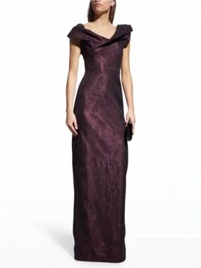 Rickie Freeman by Teri Jon Women’s Metallic Jacquard Off the Shoulder Gown Dress
